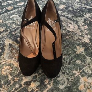 Crown Vintage Black Suede Mary Jane Pumps